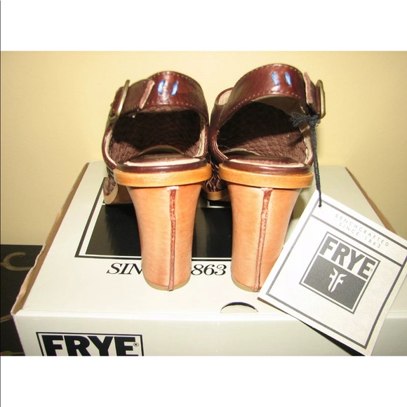 NIB BEAUTIFUL FRYE SOFIA 8.5 WOVEN DARK BROWN LEATHER SLING SANDALS BLOCK HEEL - Picture 4 of 8